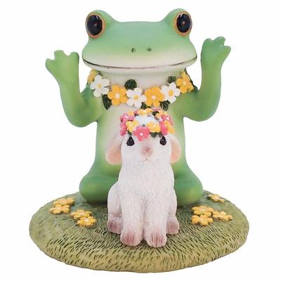 Tea Life Daikai Copeu Mascot Frog Frog Kopaw Middle Frog and Rabbit Playing In the Flower Garden D6 Cm 621549 W6.7 H6.8