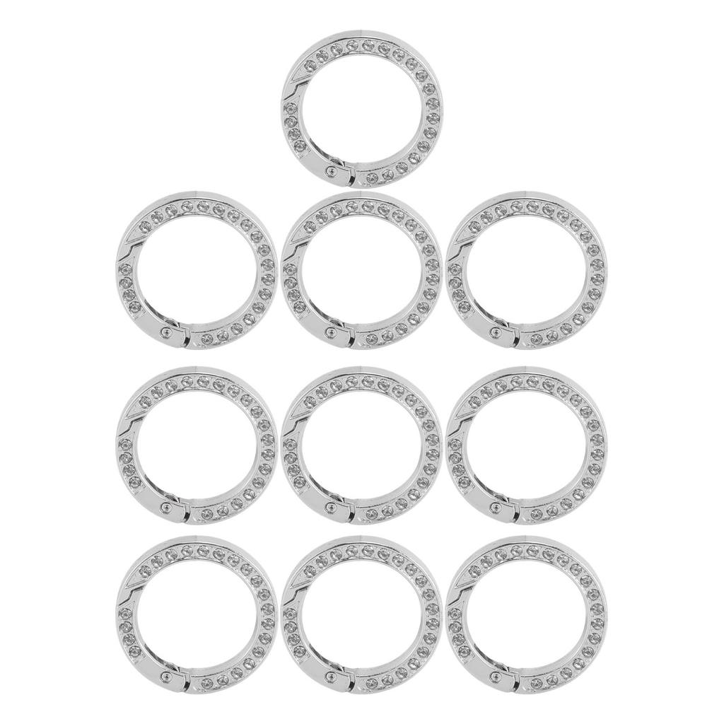 10 szt. Pierścienie O z cyrkoniami, sprężynowe, DIY, okrągłe, z karabińczykiem zatrzaskowym, elastyczne, metalowe, sprężynowe pierścienie O do plecaków, breloków