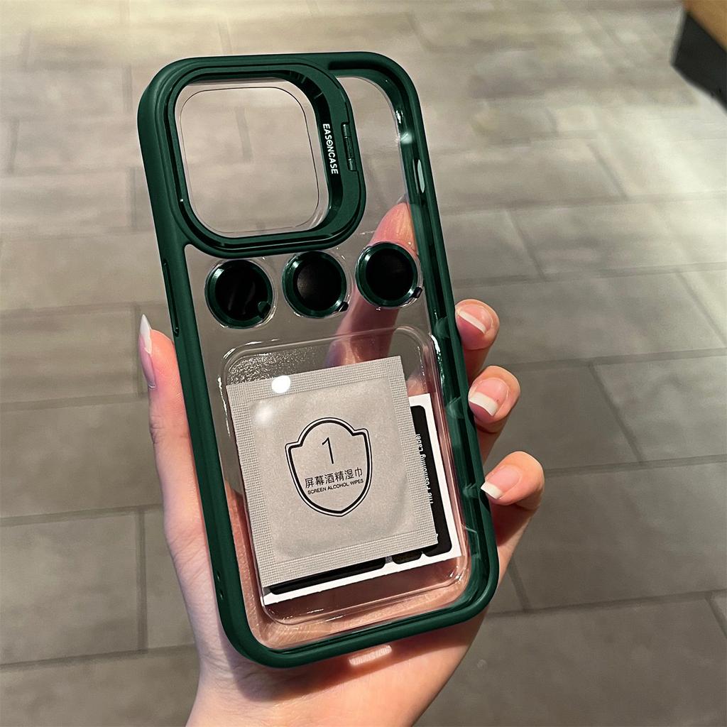 Luxus Halterung Transparente Handyhülle für iPhone 15 14 13 Pro Max 14 15 Plus mit Halter Kameraobjektivschutz Stoßfeste Hülle