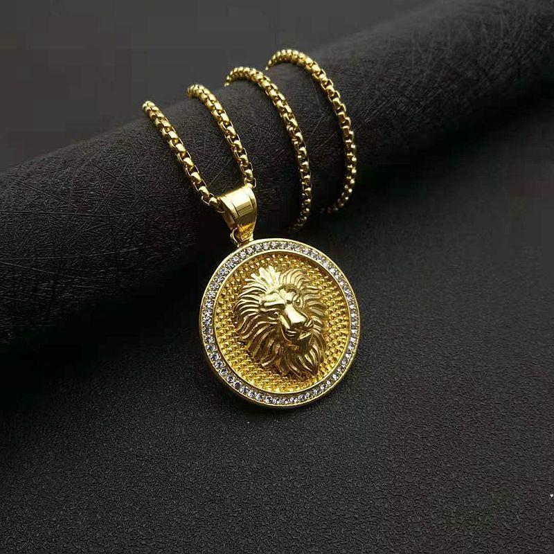 Stainless steel Animal Long Hair Lion Head Pendant Necklace for Men Fashion Sliding Animal Hanging Necklace Accessories 60cm