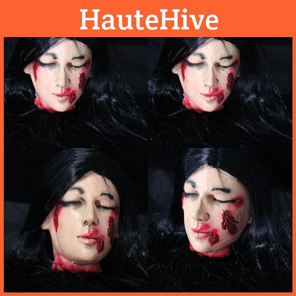 Haunted Halloween House Scene Decoration With Latex Long Hair Female Prop Head