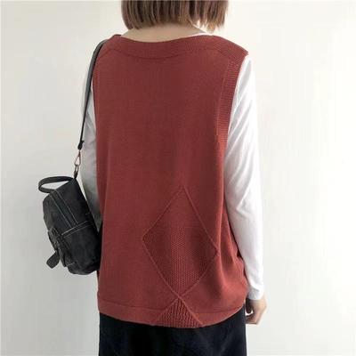 2026 Spring/Autumn Retro Loose Plus Size V-Neck Sleeveless Knit Vest for Women