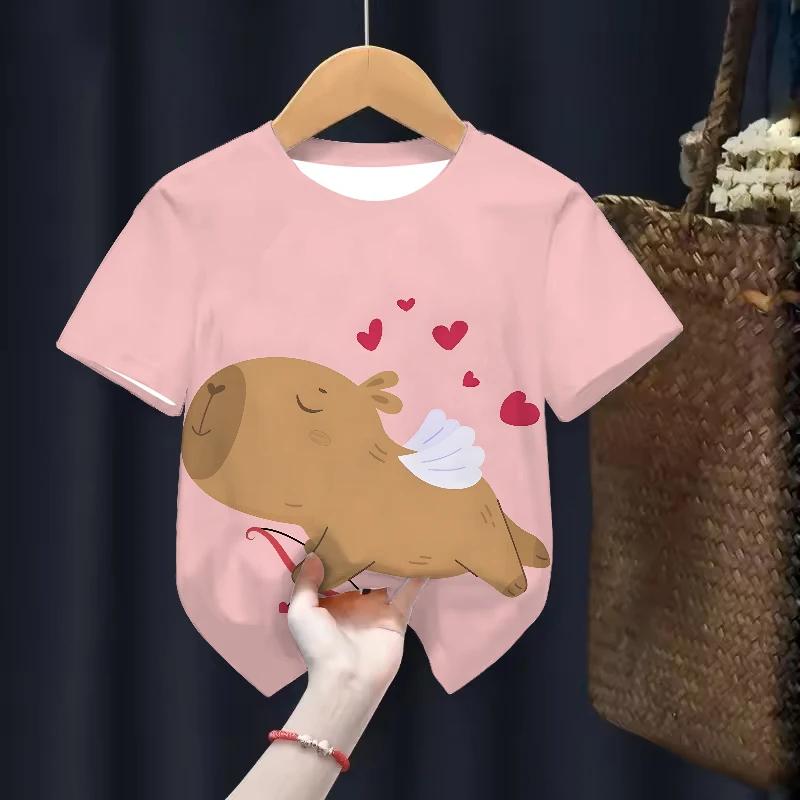 Capybara Kids Clothing Tees Summer Printed Cartoon Fashion Short Sleeve T-shirt Girls Loose Tops T Shirts