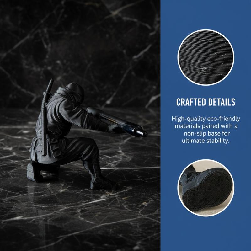 Creative Ninja-Style Single Kneeling Knight Pen Holder Armor Knight Kneeling Figurine Pen Holder Desktop Stand Storage Decor