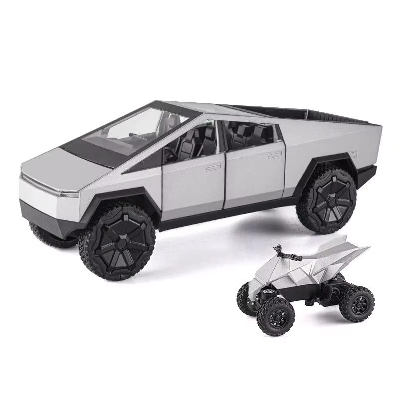 1:24 Legeringsmodell Sølv Pickup Lastebil Støpt Metall Leketøybil Off-Road Motorsykkel med Lyd og Lys Firehjuls Støtdemper Leketøy for Barn Guttegave