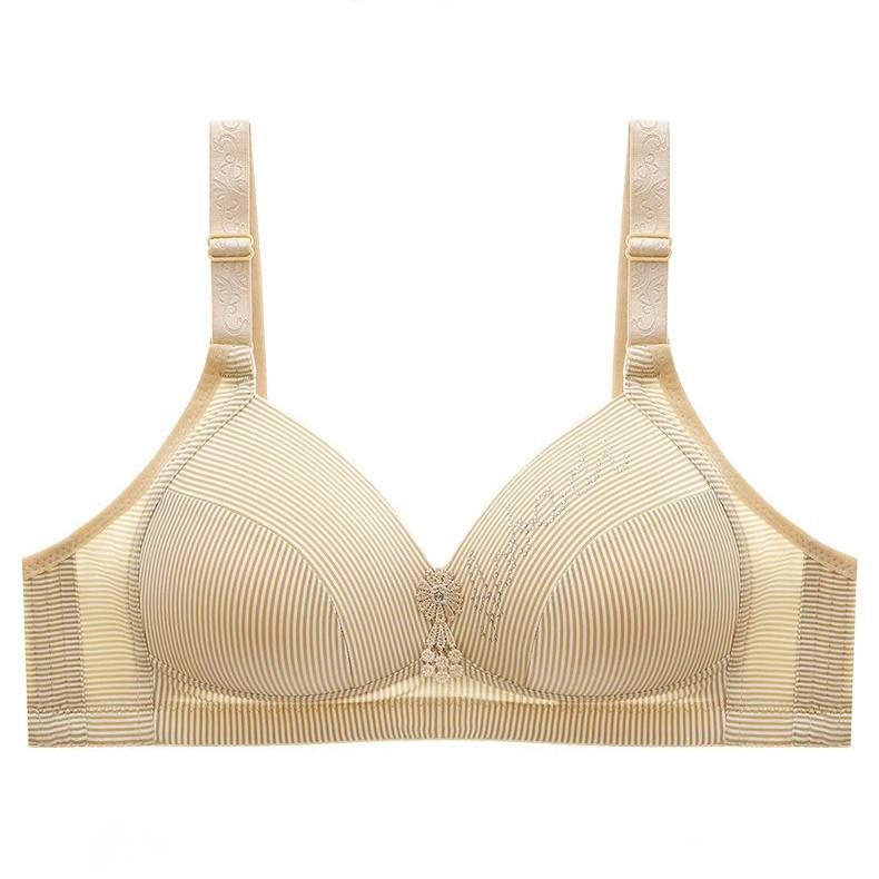 Thin Striped Bra for Women Breathable Without Steel Rings Gathering Bra Comfortable Adjustment Anti Sagging Bra