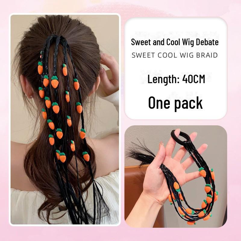Children's Braided Hair Accessories Set: Twist Braid Wig, Rubber Bands, Bow Headband, High Ponytail Rings for Little Girls