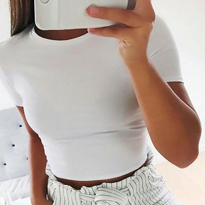 Elegant Women Summer Beach Short Sleeve Blouse T-shirt Slim Fit Crop Tank Top