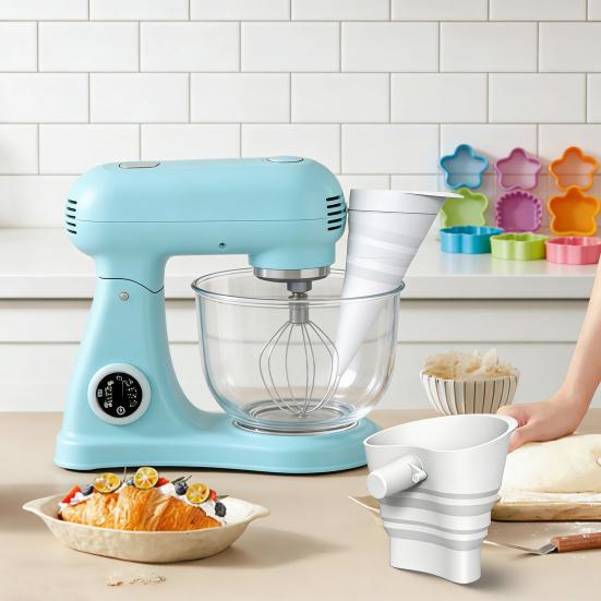 Flour Funnel for Stand Mixer Mixing Bowl Funnel Attachment 30 Degrees Tilted Spout Leak-Proof Kitchen Mixer Funnel BPA-Free Silicone Baking Tool
