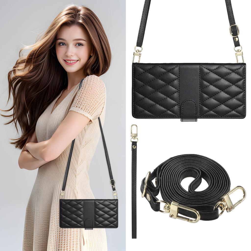 Etui dla Xiaomi Redmi Note 13 4G, Pikowanie w romby, Portfel z podstawką, Skórzane etui na telefon z długim/krótkim paskiem