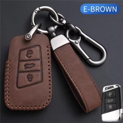 Funda de cuero genuino para llave de coche, funda protectora para llave de coche, accesorios para llave de coche VW, Volkswagen, Passat B8, Skoda Superb, Kodiaq, A7