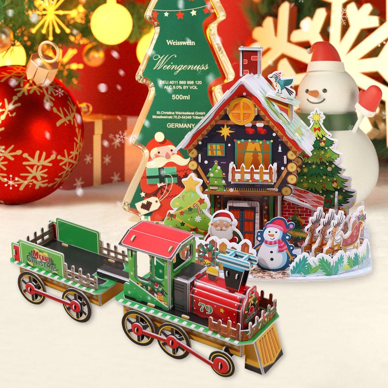 

2 шт./набор 3D Рождественский пазл Рождественские украшения Пазл-декорация Поезд и Снежный домик Навидад Рукоделие Распродажа к Рождеству