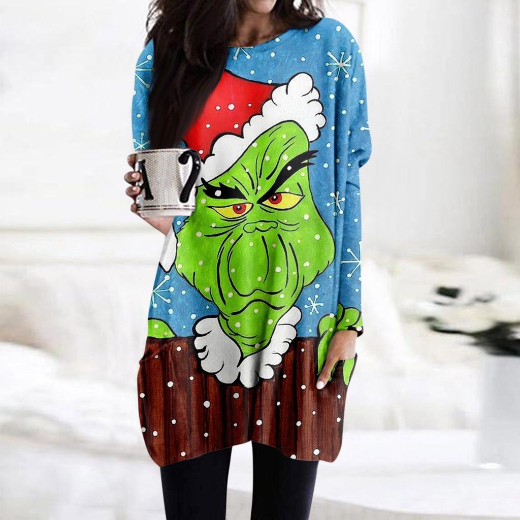 Women'S T-Shirt And Spring And Autumn Round Neck, Long Sleeves, With Pocket Print Regular Fit Tops