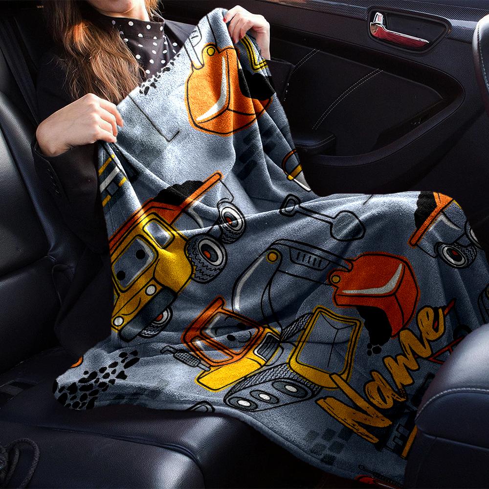 Custom Name excavator Theme Printed Blanket - Perfect for Couch, Bed, Travel & Outdoor Use | Machine Washable, Cozy & Durable.