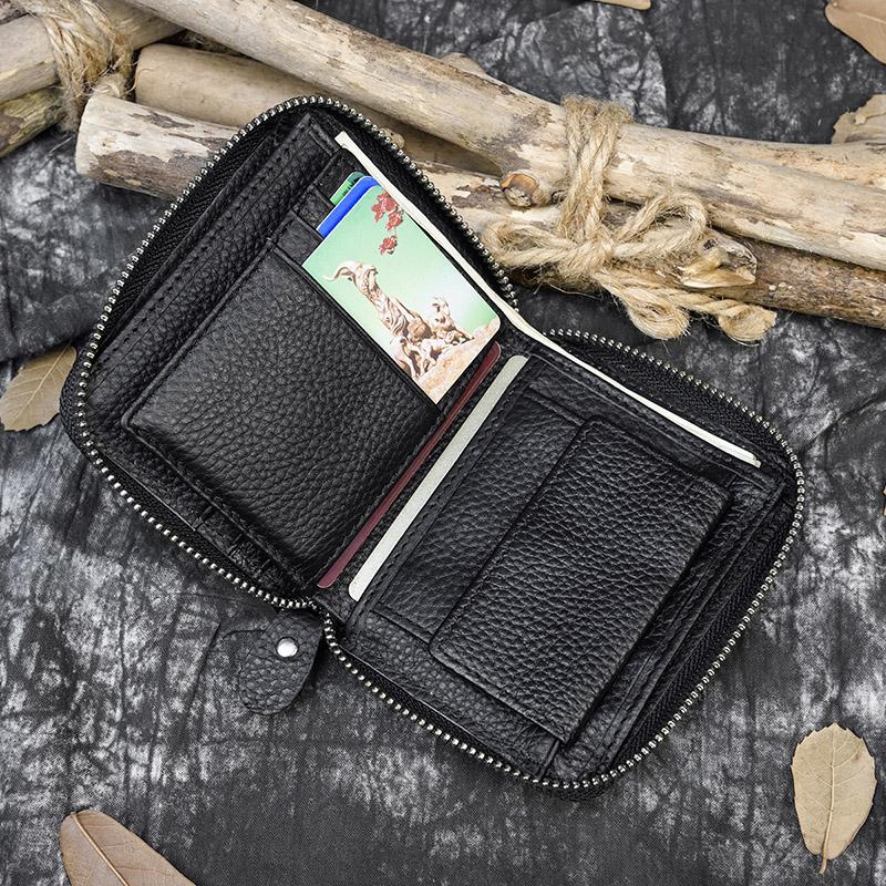 2026 New Short Wallet Men Women Vintage Fashion Card Holder Zipper Coin Purse Crazy Horse Leather Mens Slim Zipper Purse Wallet