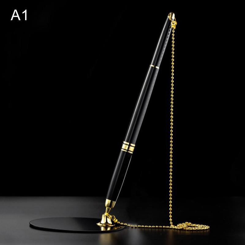

1 шт. липкие настольные ручки с фиксированной цепочкой для банковского счетчика, металлическая ручка для подписи gold