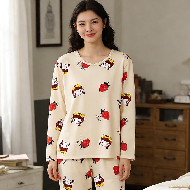 Women's Cute Cartoon Long Sleeve Pajama Set – Comfortable Thin Style for Spring, Autumn, and Winter, Wearable Outdoors