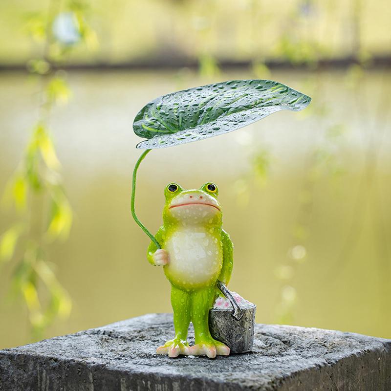 Resin Frog Decor With Leaf For Outdoor, Resin Garden Frog Bucket Decor, Fairy Garden Accessories, Relaxing Patio Ornament