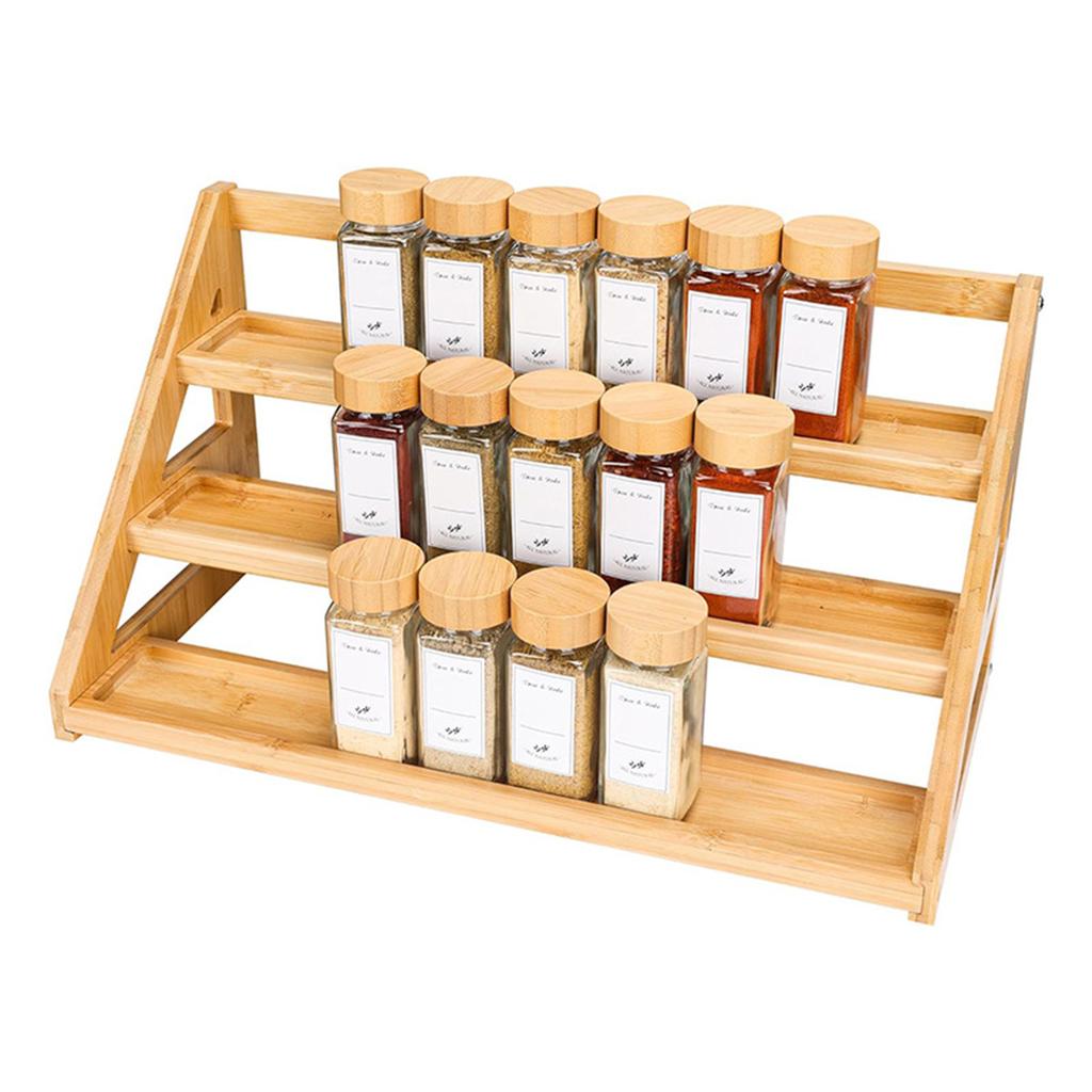 2026 Hot Sale Bamboo Tiered Spice Rack Wooden Spice Shelf Organizer Cabinet Seasoning Rack for Kitchen Countertop