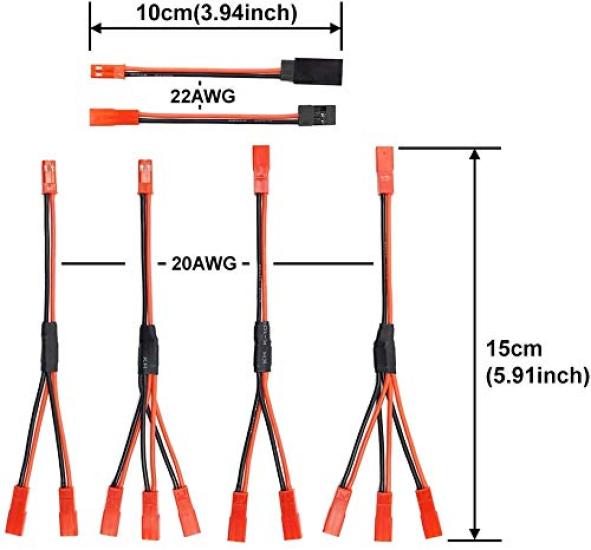 GTIWUNG 6-Piece Set 2-Pin Male and Female Connector Plugs JST Y Connector Cable RC Connector Adapter