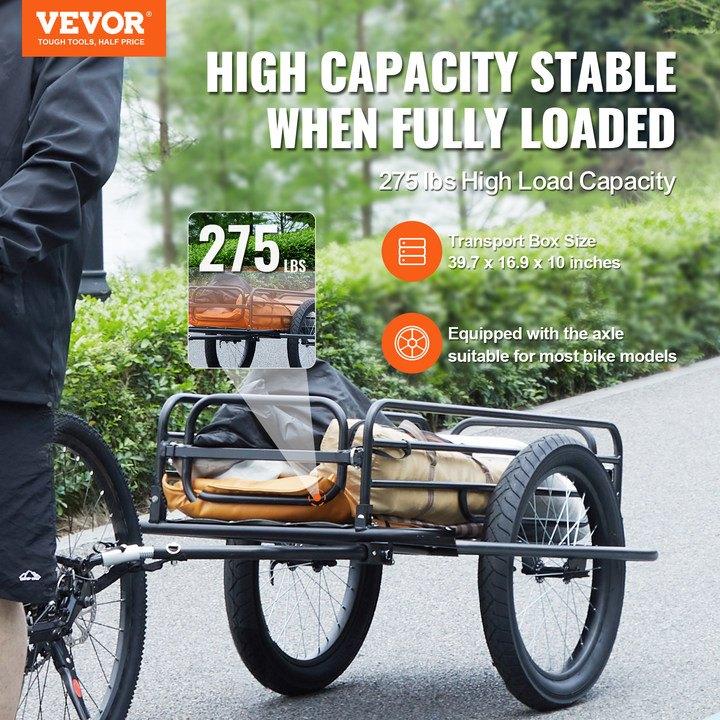 VEVOR Bike Cargo Trailer, 275 lbs/124.7 kg Load Capacity, Heavy-Duty Bicycle Wagon Cart