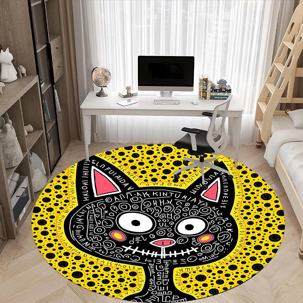1pc Cat Pattern Office Round Area Rug, Indoor Mat Suitable For Office, Under Office Chairs Bedroom Living Room Home Decor, Room Deco 175