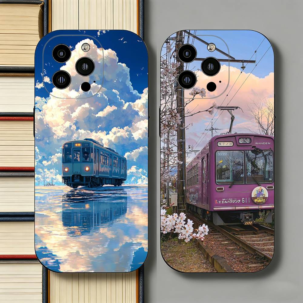 Retro Japanese Vintage Train Slim Back Phone Case for iPhone 17 Air 16 Pro Max 16e 15 Plus 14 13 Mini 12 11 Protective Cover