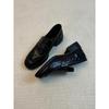 Loafers retro British style round head rivet pleated one pedal thick heel black small leather shoes