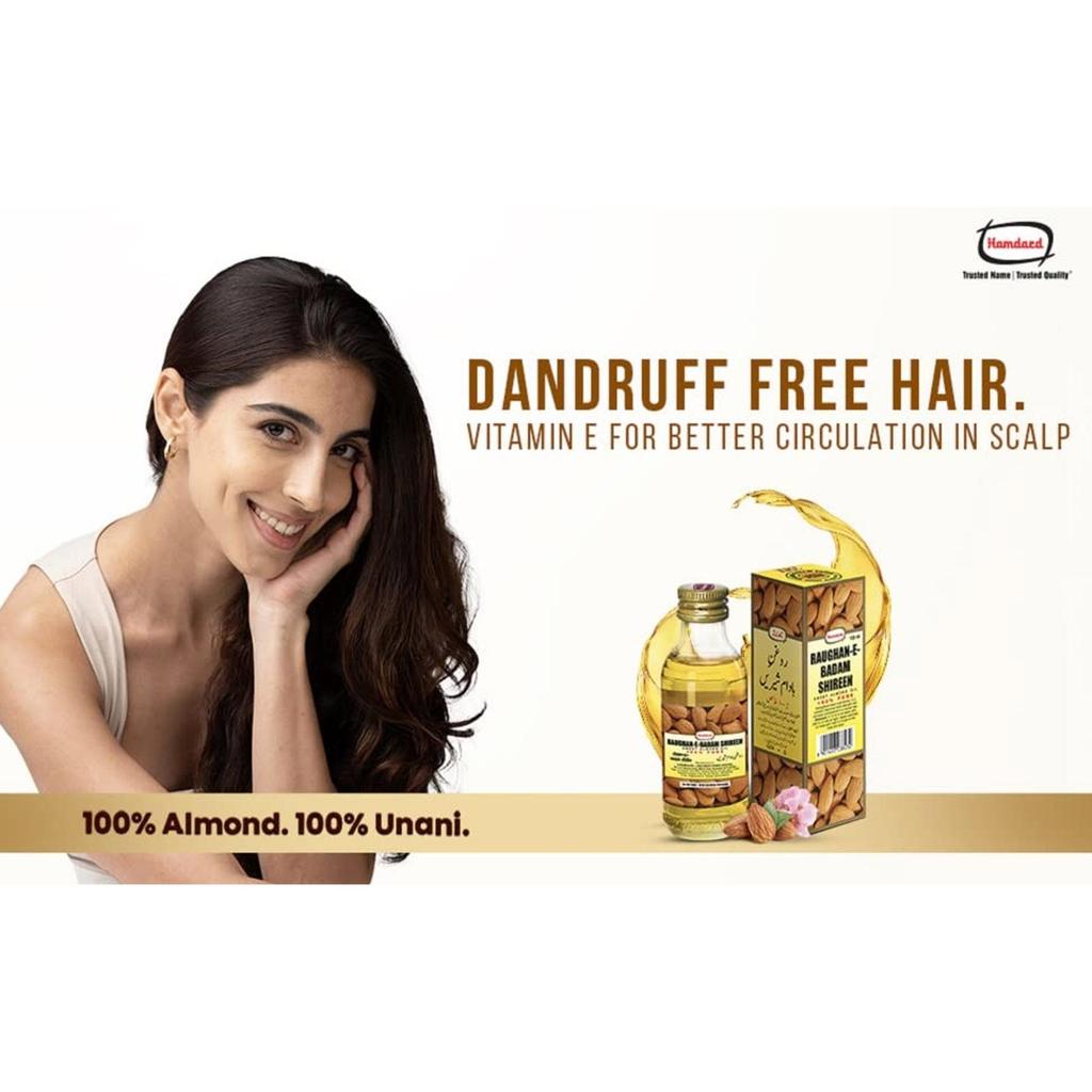 Hamdard Raughan-E-Badam Shireen Sweet Almond Oil 100ml x Pack Of 2 for Skin, Hair & Body Care