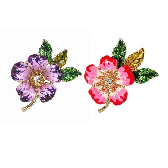 Women Brooch Enamel Flower Dripping Oil Anti-slip Wear-resistant Suit Coat Collar Hat Scarf Decoration Clothes Pin Prom Party Garment Jewelry