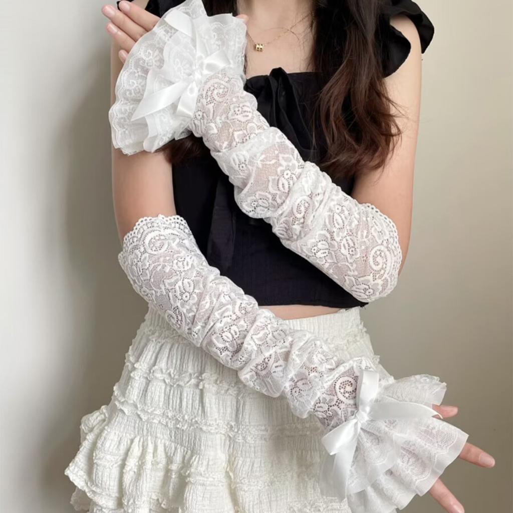 Punk Fingerless Gloves Lace Wrist Gloves Bride Wrist Warmer Gloves for Halloween Masquerades Proms Gloves