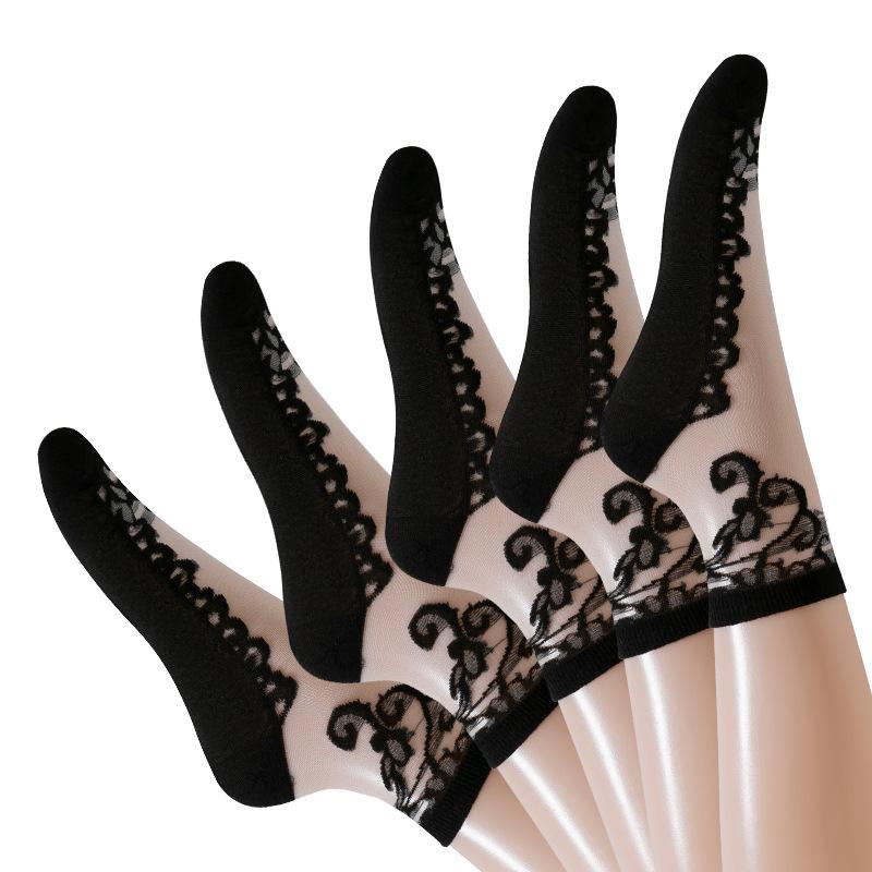 

Женские летние кружевные носки из хлопка с кружевом, износостойкие, дышащие, нескользящие, средней длины, из хрустального шелка 1 pair