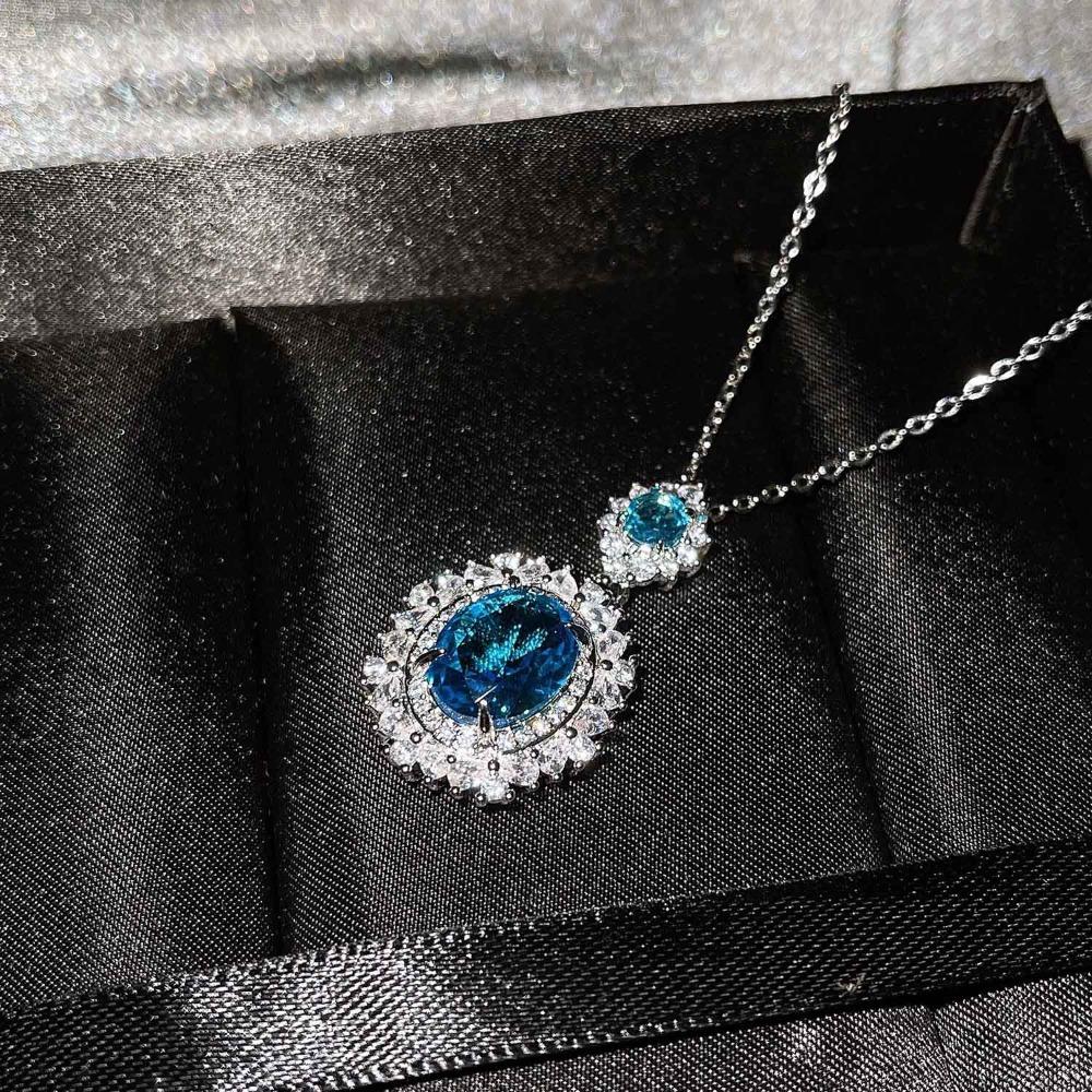 Luxury Women Jewelry Set with Blue Topaz Ring Citrine Earrings Pink Diamond Necklace European American Style