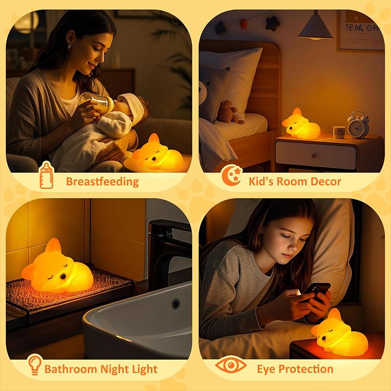 Fox Night Light Rechargeable Squishy Dimmable Nightlight, LED Novelty Animal Toy Cute Stuff, Baby Tollders Room Décor