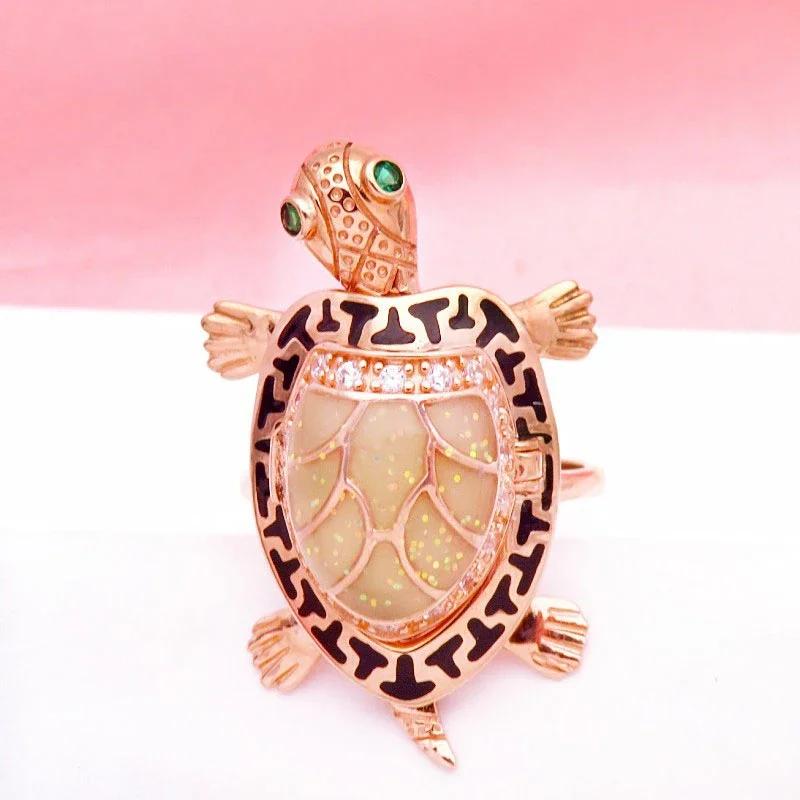 Creative Fashion New in Exquisite Turtle Rings for Women Charming Party Copper Plated Rose Gold Zircon Opening