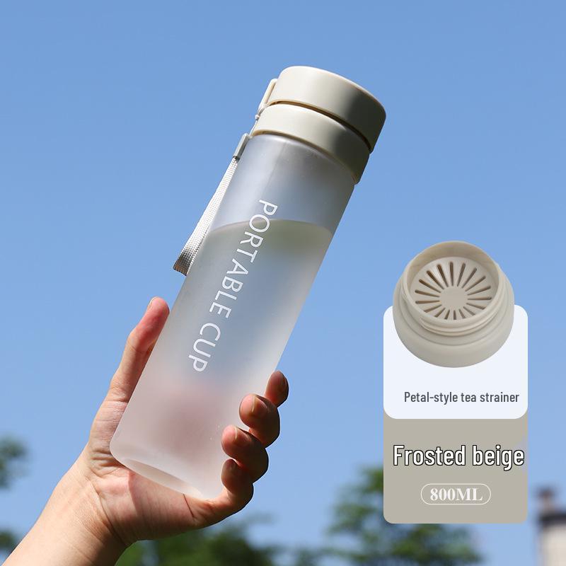 Large Capacity Frosted Sports Water Bottle with Tea Infuser and Lanyard - Customizable Outdoor Gift Cup