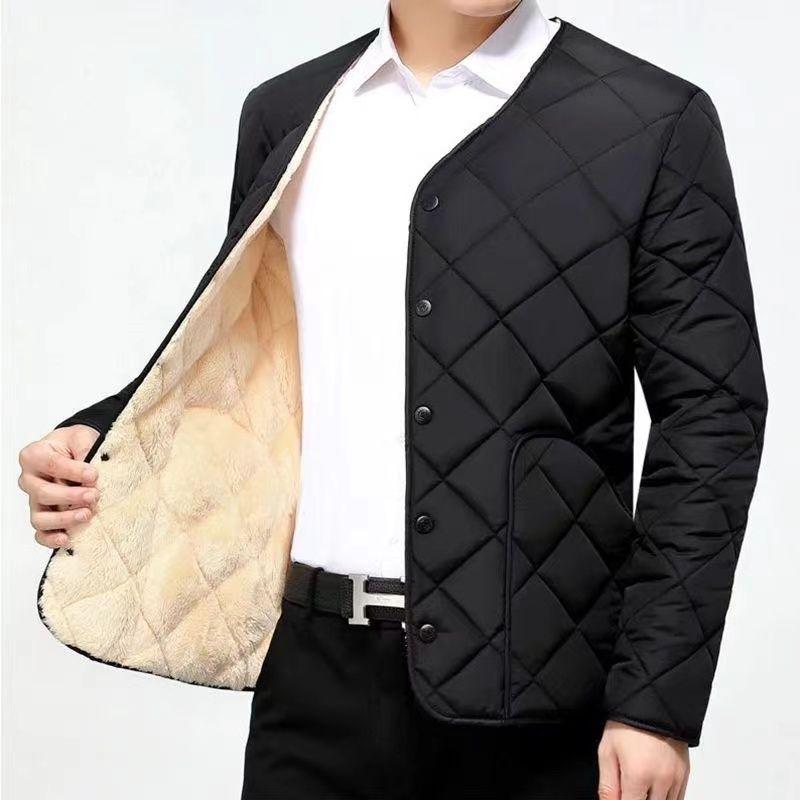 Men's Winter Thickened Down Cotton Clothes, Solid Color Casual Stand Collar Single Breasted Fleecing Cotton-padded Clothes