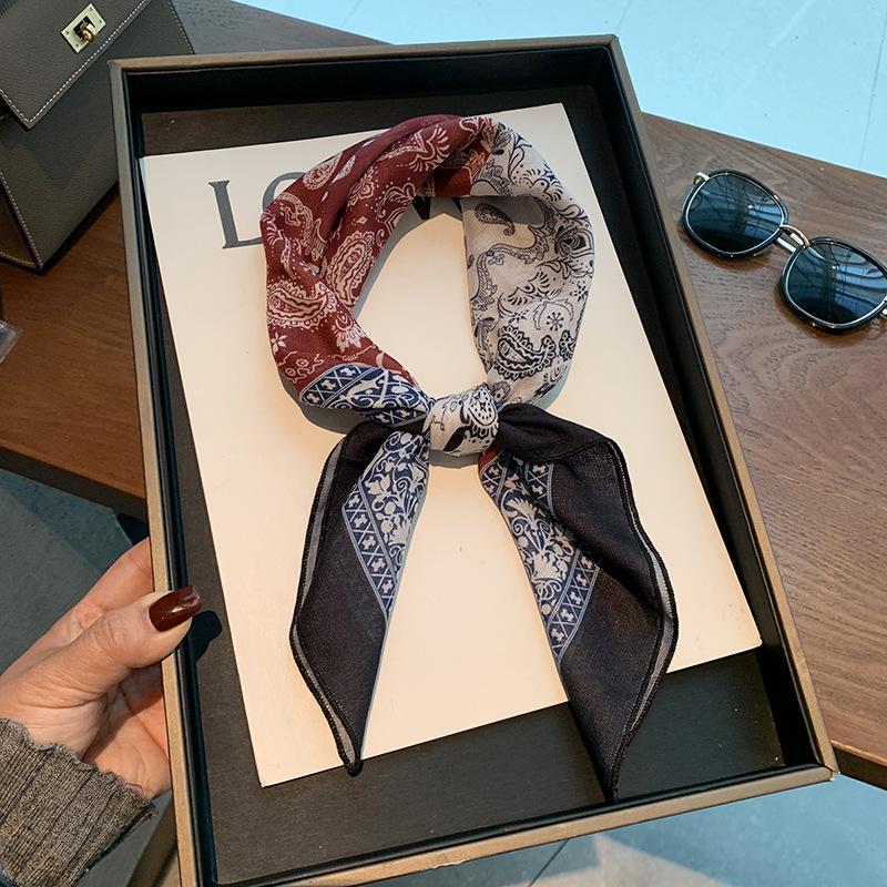 Cashew small square scarf silk scarf women's spring and autumn summer headscarf headband Korean version printed cotton and linen scarf decorative scar
