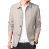 Fall Spring Men Coat Turn-down Collar Solid Color Long Sleeve Single-breasted Cardigan Smooth Formal Business Style Men Mid Length Jacket