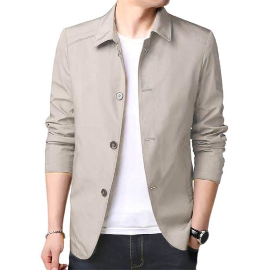 Fall Spring Men Coat Turn-down Collar Solid Color Long Sleeve Single-breasted Cardigan Smooth Formal Business Style Men Mid Length Jacket
