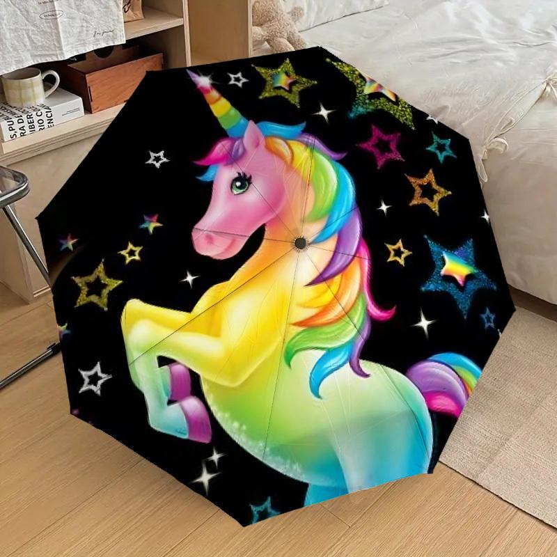 

1pc Unicorn Fantasy Stars Fashionable Automatic Opening/Closing Folding Umbrella with 8 Iron Bones, Plastic Handle yy251015014