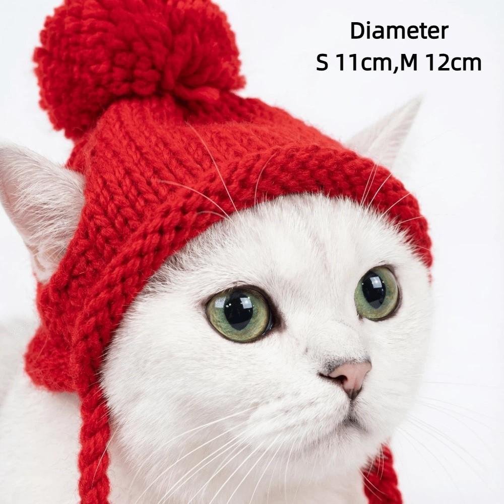 Cute Soft Flffuy Dog Fleece Hat Knitted Warm Dog Warmer Pom Hats Pet Headwear Windproof Cat Dog Cap Pet Hat Pet Supplies