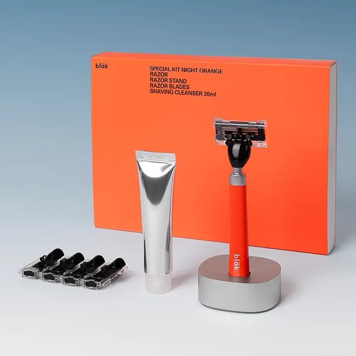 Block Special Kit Night Orange (Razor + Stand + Shaving Cleanser + 4 Blades)