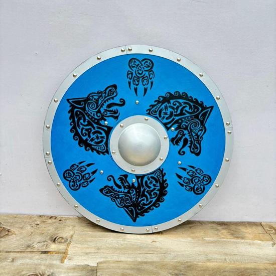 

60.96 Cm Hand-Carved Blue Dragon Viking Medieval Shield Wall Decor Gift