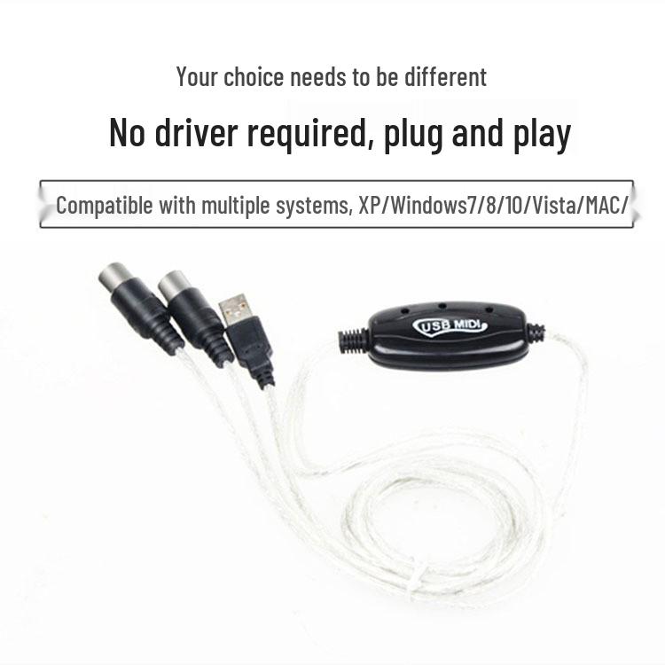 USB-zu-MIDI-Kabel für E-Drums, Yamaha-Pianos und Musikbearbeitung, 5-polig, 5-adrig