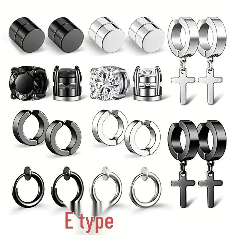 Set de Pendientes Magnéticos de Acero Inoxidable con Forma de Cruz y Circonita para Hombres y Mujeres