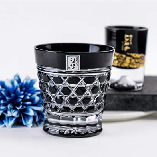 Amazon Tajima Glass Fuji Black Kiriko Old Glass x Gold Leaf Fuji Black Cold Sake Cup Set of Winner of the Japan Tourism Award at the Souvenir Grand