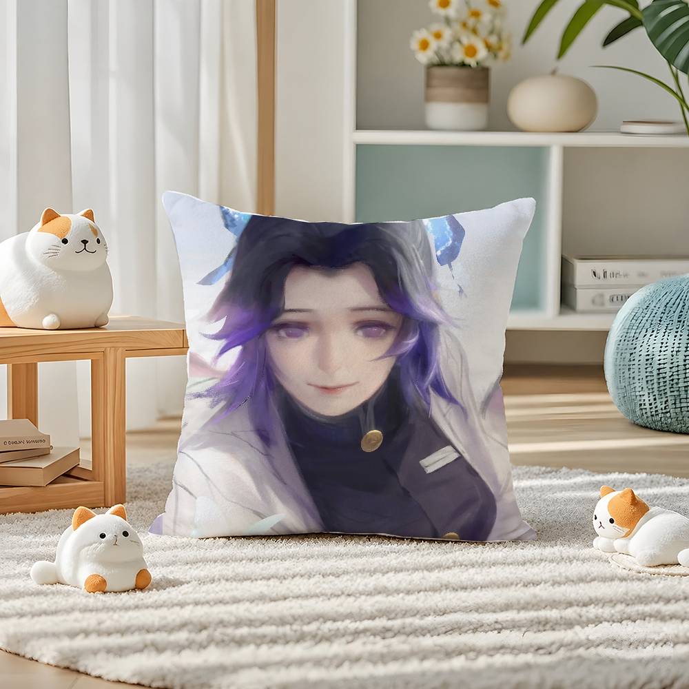 Demon Slayer Sound Breathing Art Anime Plush Pillow Cover Soft Short Plush Cushion Cover For Sofa Bedroom Home Decor Gift