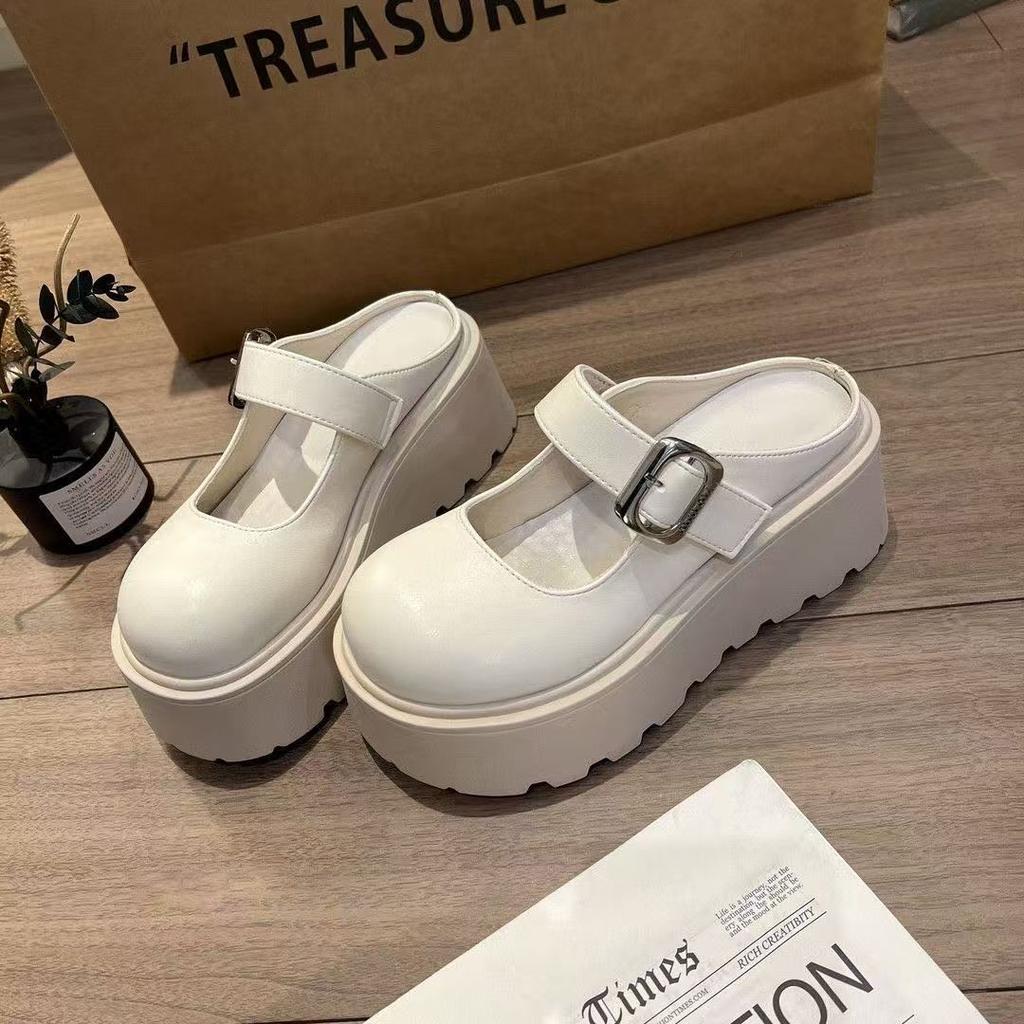 Retro Fashion Small Man Thick Bottom Height Increase Half Slippers Korean Versatile Bag Head Drag Women's Outer Wear 2025 Spring New