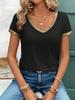 Women Casual V-Neck Contrast Color Block Short Sleeve T-Shirt
